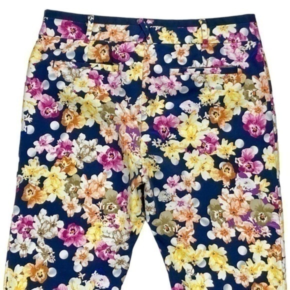 Anthropologie Cartonnier Pants Womens Sz 8 Navy Blue Floral Print Ankle Trousers - Picture 9 of 13